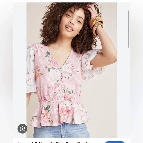 Anthropologie HEMANT & NANDITA FLORAL Romancecore Puff Sleeve BLOUSE - Picture 6 of 6